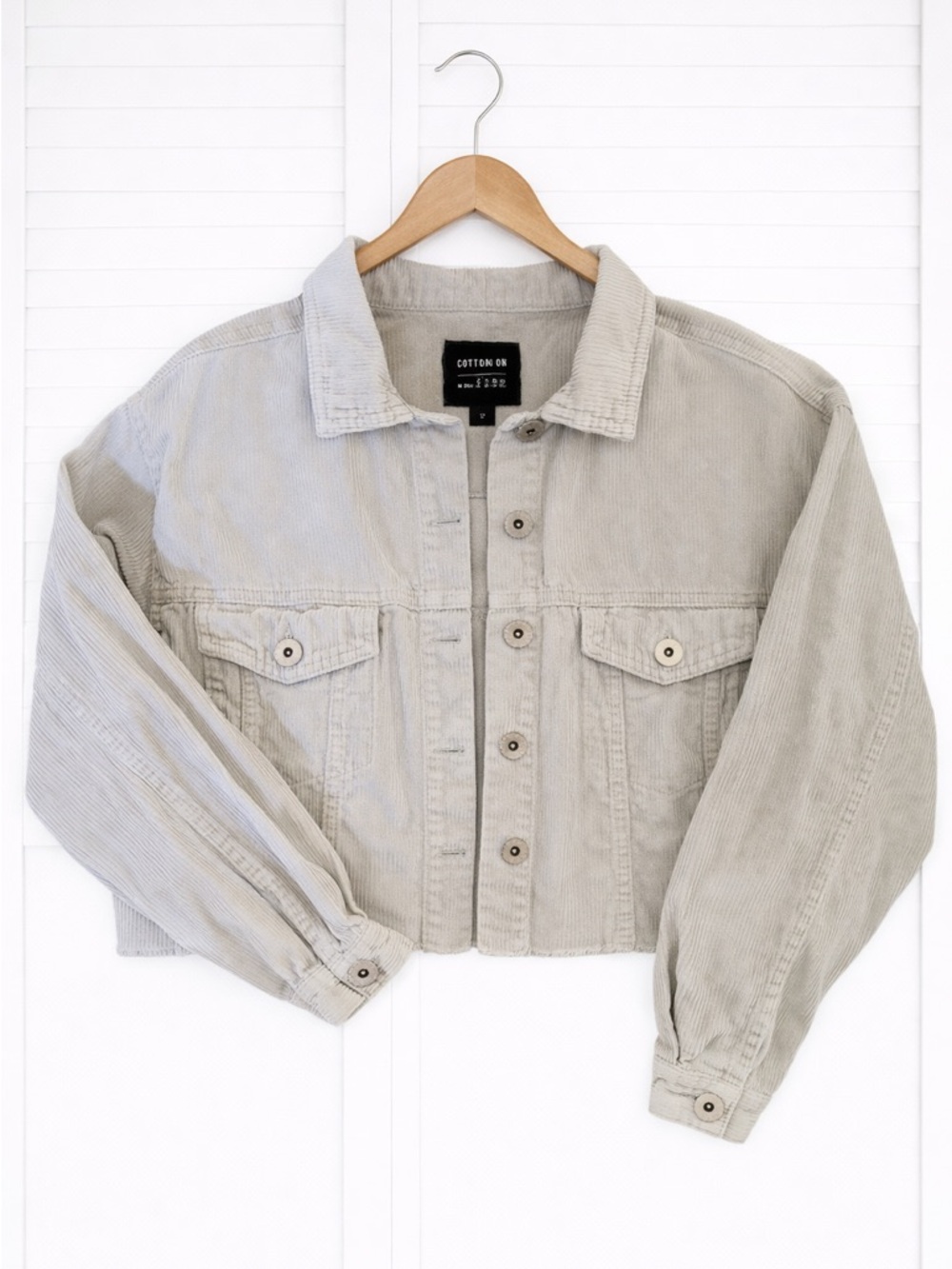 Cotton On Corduroy Cropped Beige Raw Hem Jacket Size 2 Y2K Spring Layering
